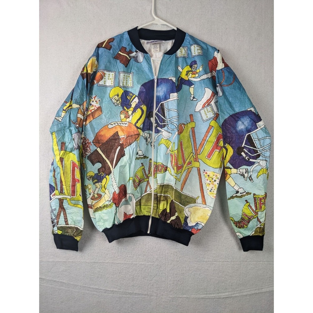 Ty‎ Breakers Football Print Jacket Medium M Unisex Nylon Vintage